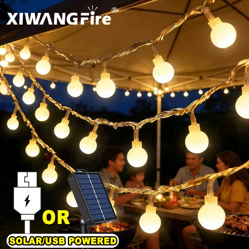 Outdoor Camping Tent - 3-10M 태양광/USB/배터리 스트링 조명, 요정 글로브