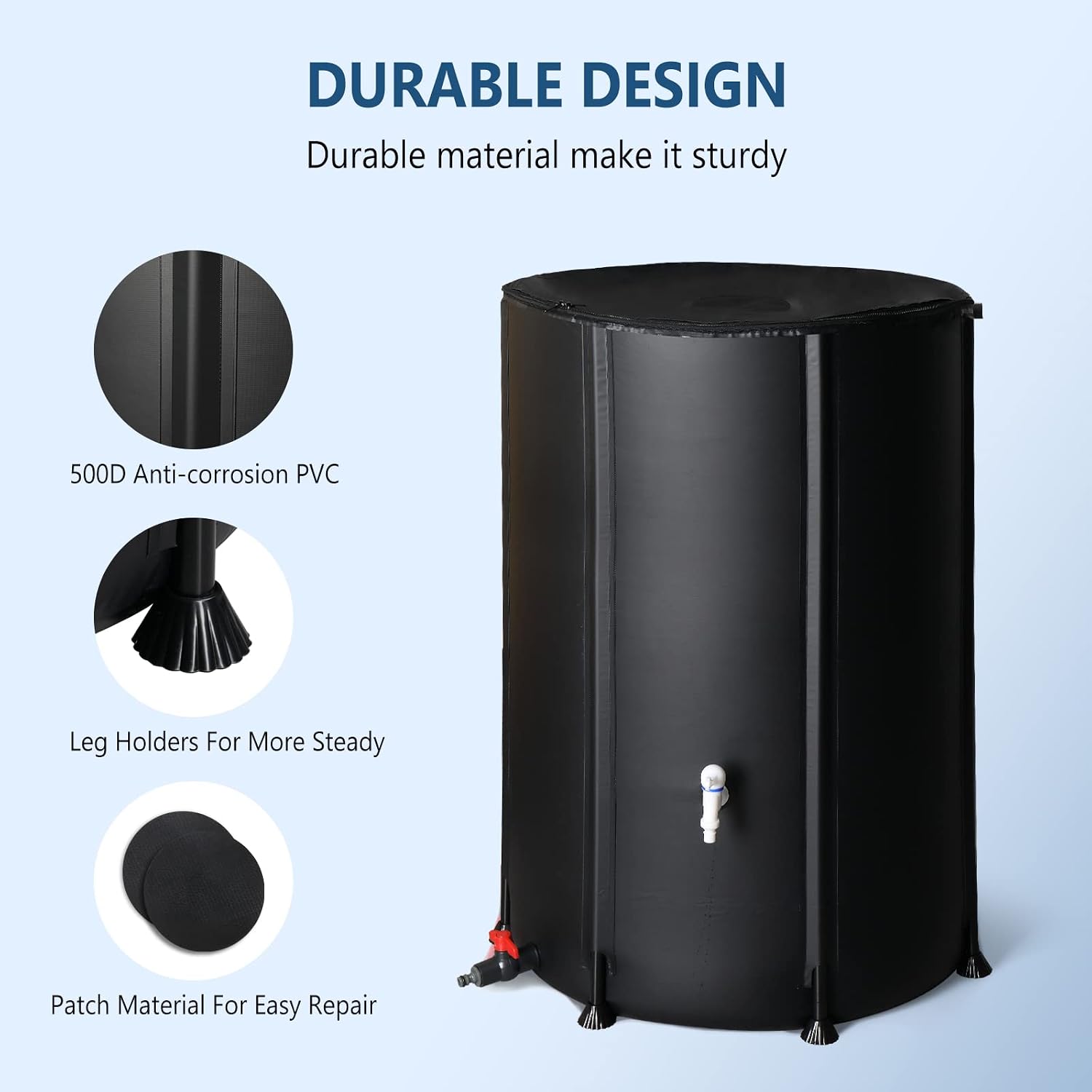 100갤런 접이식 빗물통, 필터, 수도꼭지 및 오버플로 - Portable Water Filter 리뷰 및 가격